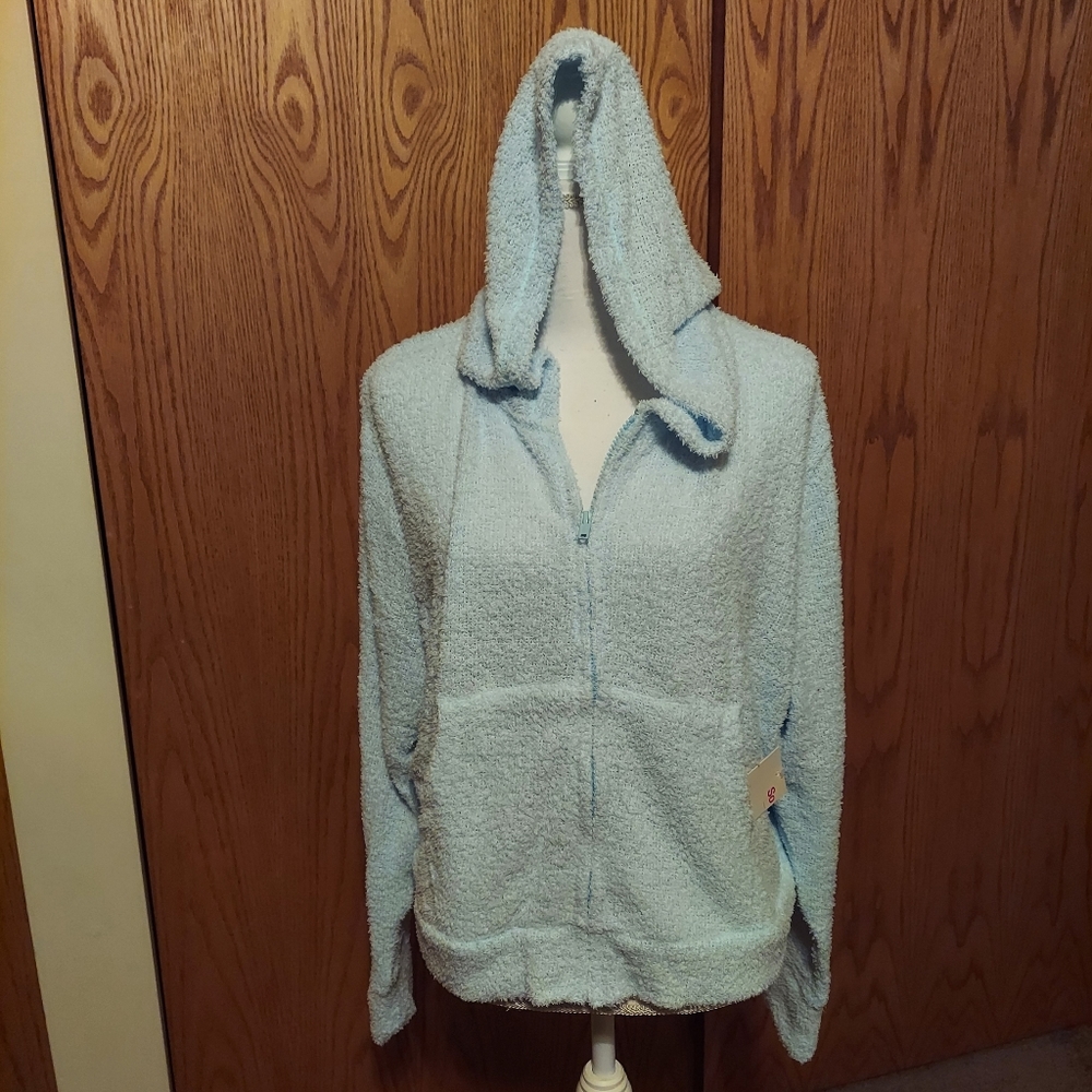 NWT, ICE-BLUE Front-Zip Sweater, Full-Hood. 2XL